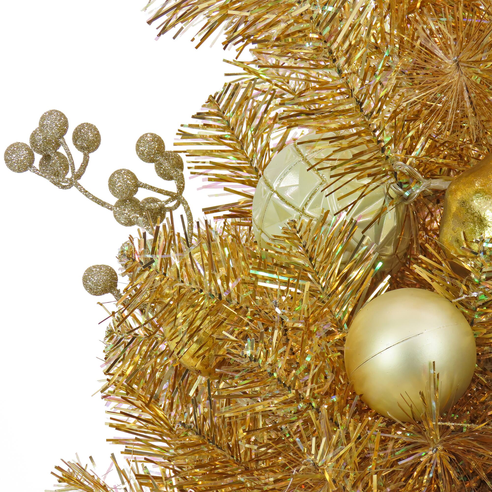 3ft. Pre-Lit Be Merry Gold Artificial Christmas Tree in Lattice Planter, Warm White LED Lights